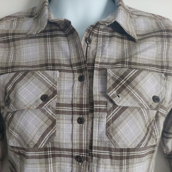 5.11 Tactical Hera womens Plaid flannel Shirt Small Casual Brown Lavender - Picture 4 of 7